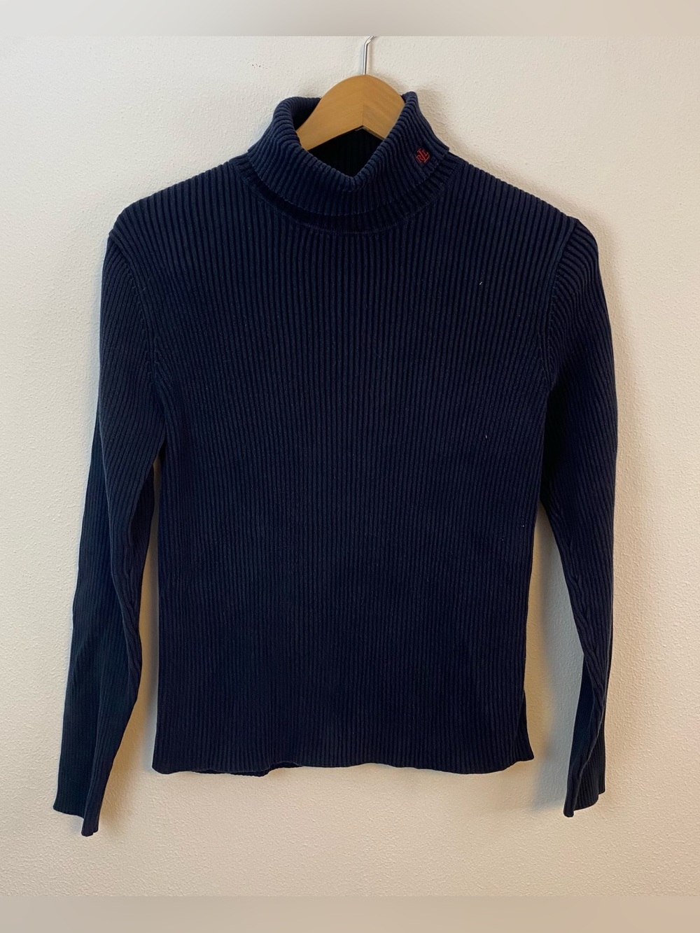 Lauren‎ Ralph Lauren Navy Blue Ribbed Turtleneck Sweater Womens Medium Preppy